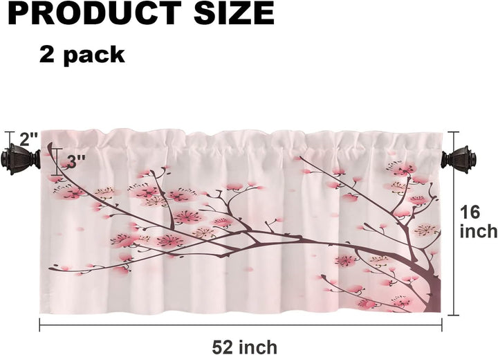 Set 2 draperii scurte decorative pentru fereastră, model flori de cireș și ramuri de prun, 132 x 40,6 cm, roz