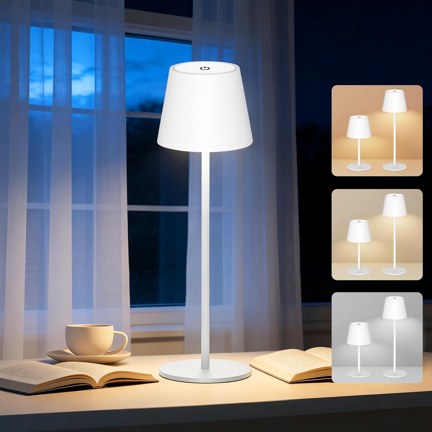 Lampă de masă LED reîncărcabilă, 200 lm, 3 temperaturi de culoare 3000K/4000K/5000K, reglabilă tactil, IP44