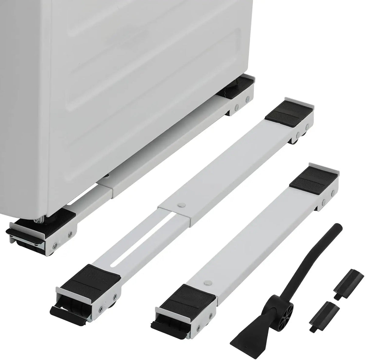 Set 2 suporți cu role pentru mutat mobilier, metal, lungime reglabilă 43,4-69,3 cm, 24 roți, alb
