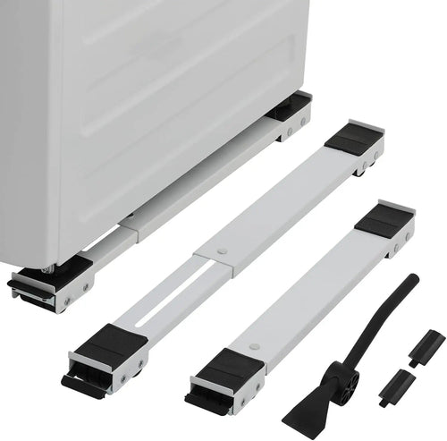 Set 2 suporți cu role pentru mutat mobilier, metal, lungime reglabilă 43,4-69,3 cm, 24 roți, alb