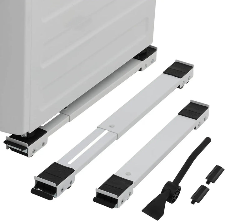 Set 2 suporți cu role pentru mutat mobilier, metal, lungime reglabilă 43,4-69,3 cm, 24 roți, alb
