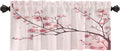 Draperie scurtă decorativă pentru fereastră, model flori de cireș și ramuri de prun, 132 x 46 cm, roz