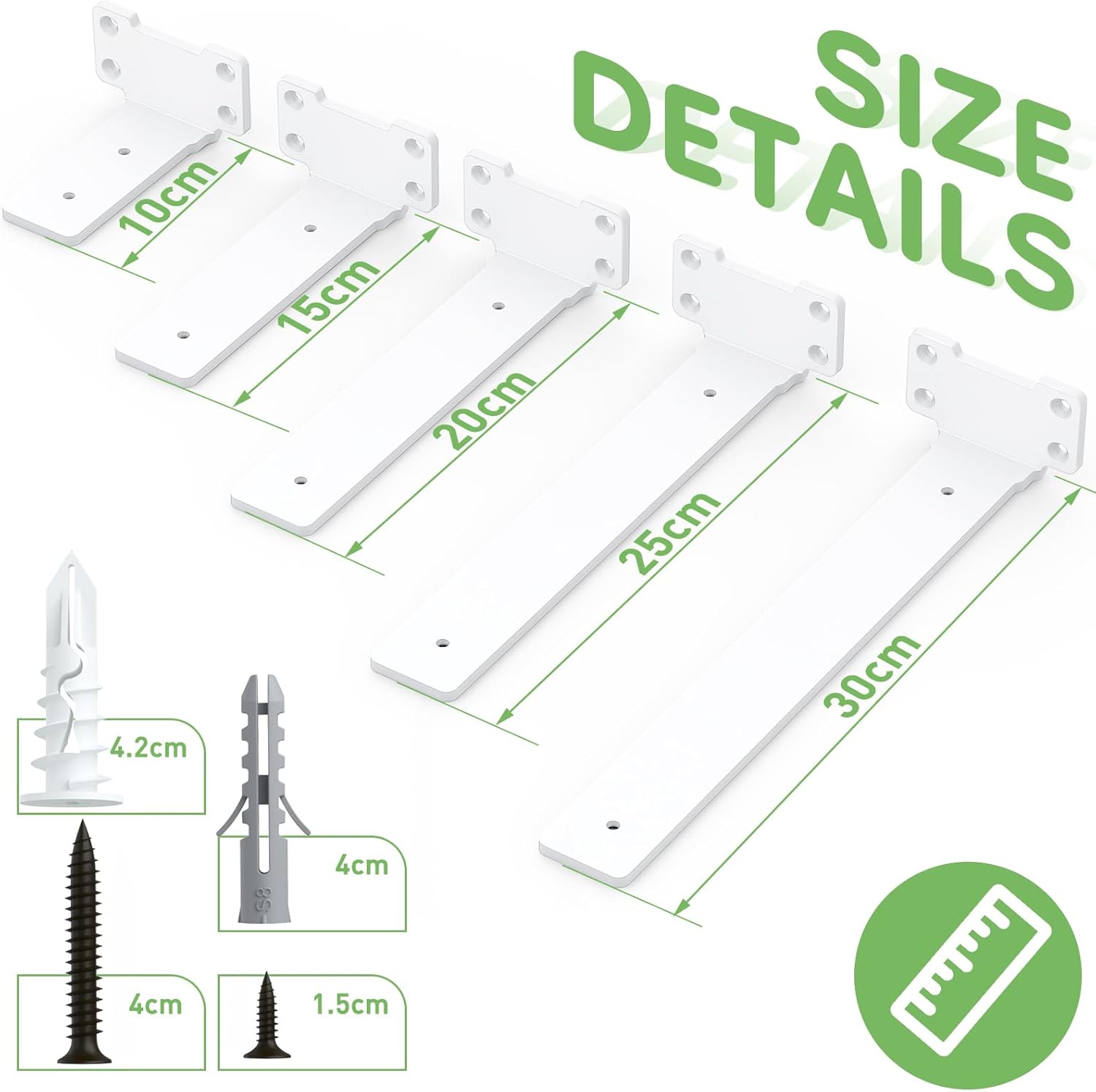 Set 6 console pentru raft, 25 cm, capacitate 75 kg, montaj ascuns, alb