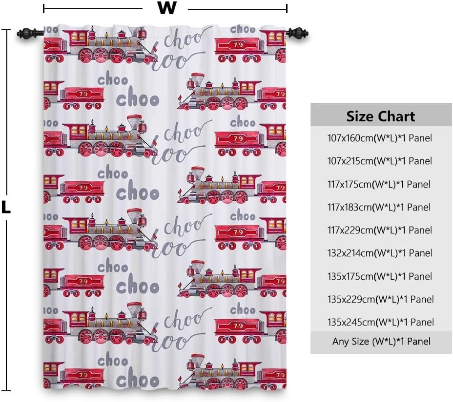 Train Curtain with Rod Pocket, Cartoon Train Rails, Pencil Pleat Curtains, Blackout Privacy Screen, Window Curtains for Children, Bedroom, Living Room, Playroom, 1 Panel, 107 x 160 cm