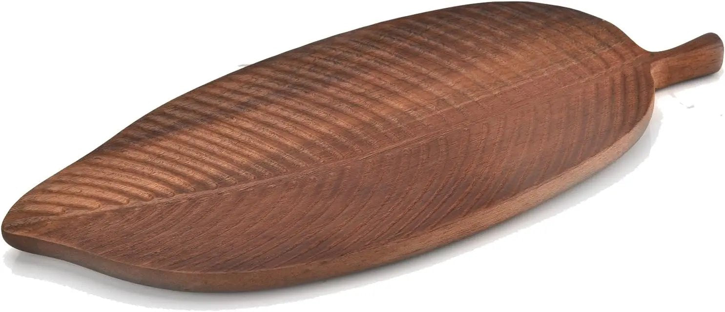 Tava servire decorativa din lemn de acacia 38 x 15 x 1,5 cm, model frunza