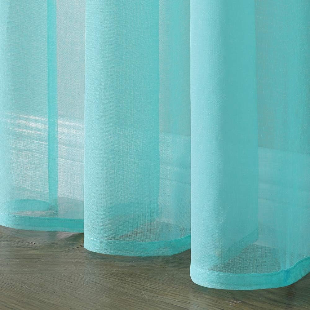 Set 2 perdele semi-transparente, 140 x 145 cm, cu rejansă tip tunel, turcoaz
