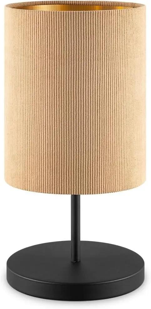 Lampă de masă din metal, abajur cilindric reiat, E27, 20 x 40 cm, cu întrerupător pe cablu