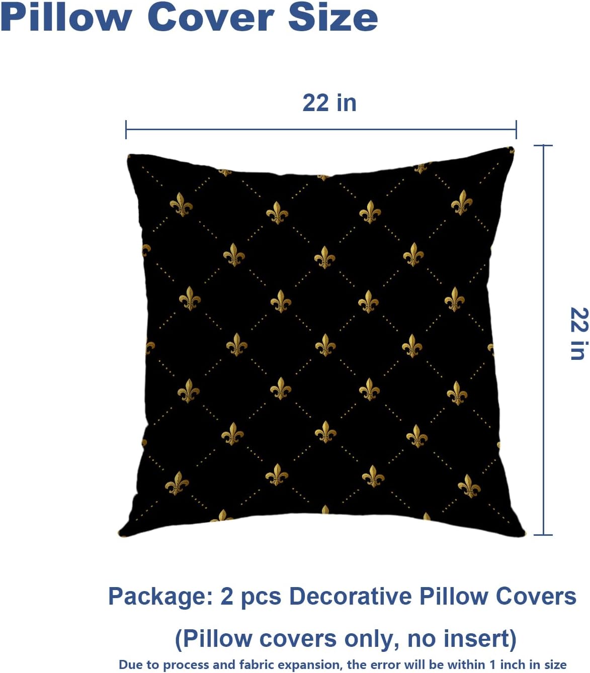 Set 2 fețe de pernă decorative, 55 x 55 cm, fermoar ascuns, negru