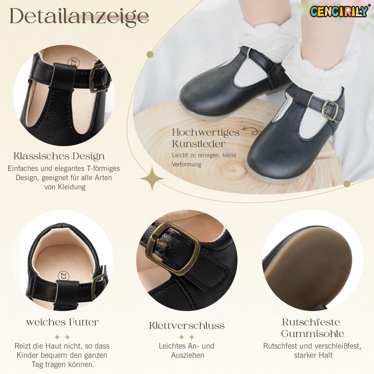 Balerini Mary Jane pentru fete, din piele ecologică, închidere cu velcro, talpă din cauciuc