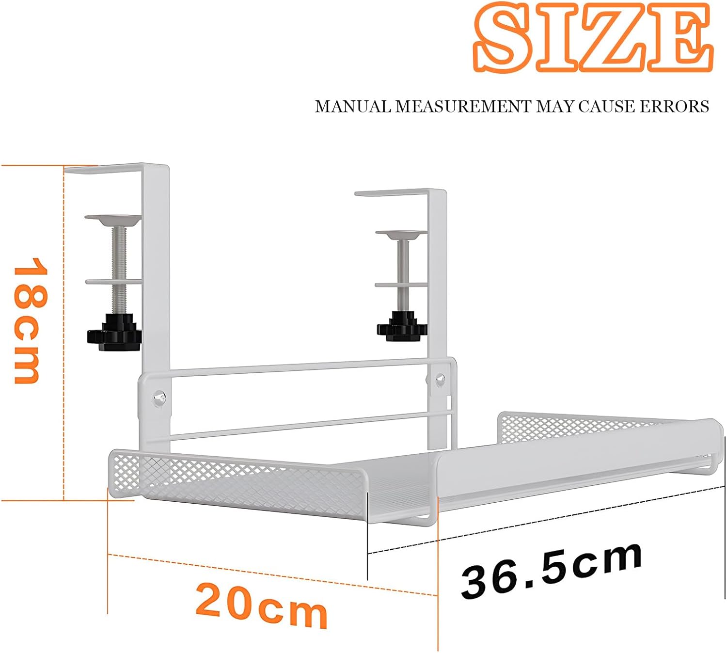 Tavă organizare sub birou 36,5 x 20 x 18 cm, oțel carbon, prindere cu clemă, negru