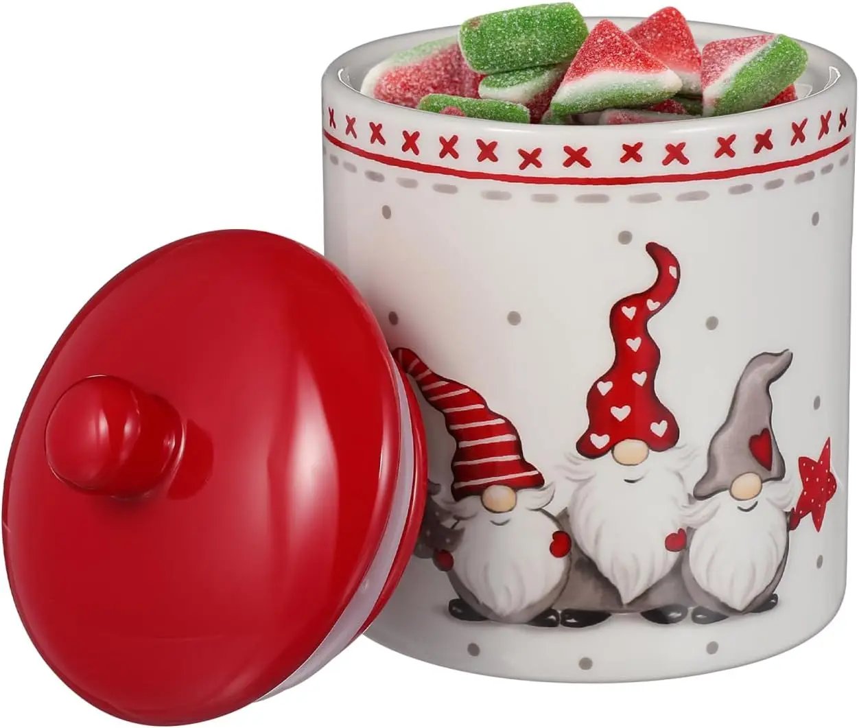 Set 2 borcane ceramice pentru biscuiți, cu capac, 14 x 10,2 x 10,2 cm, model de Crăciun