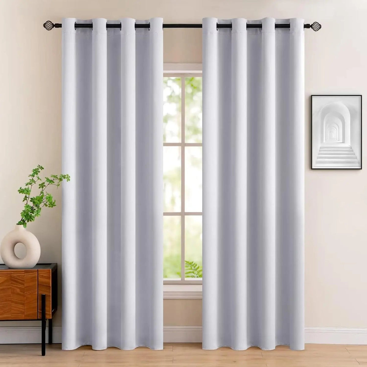 Set 2 draperii opace cu inele, efect de întunecare, protecție termică, 140 x 225 cm, gri alb