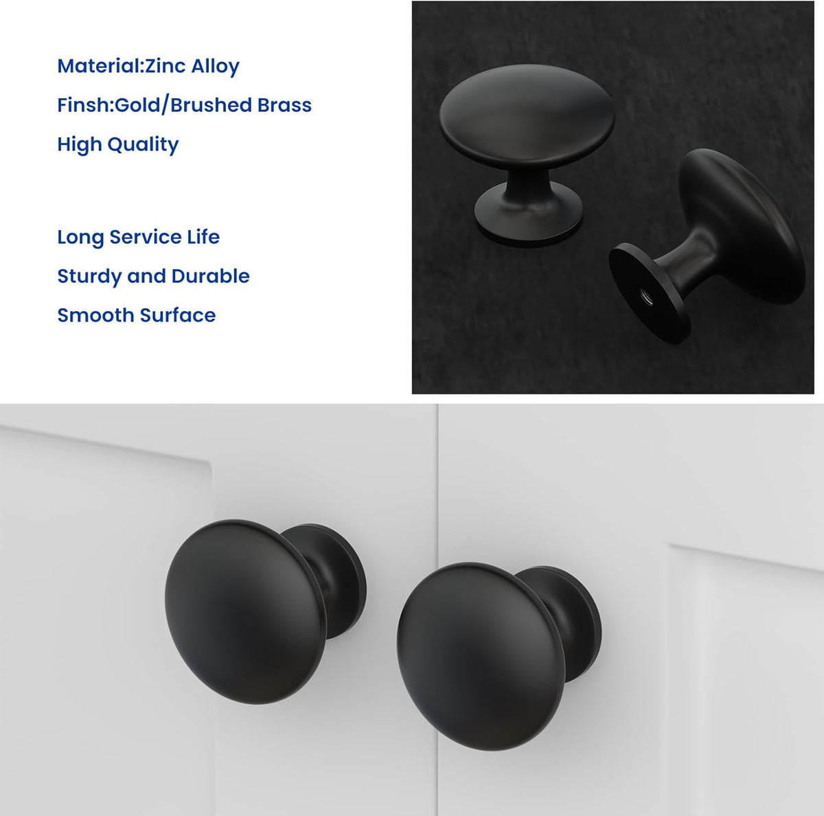 Set 20 butoni mobilier rotunzi, aliaj de zinc, 28 mm, cu șuruburi montaj incluse, negru