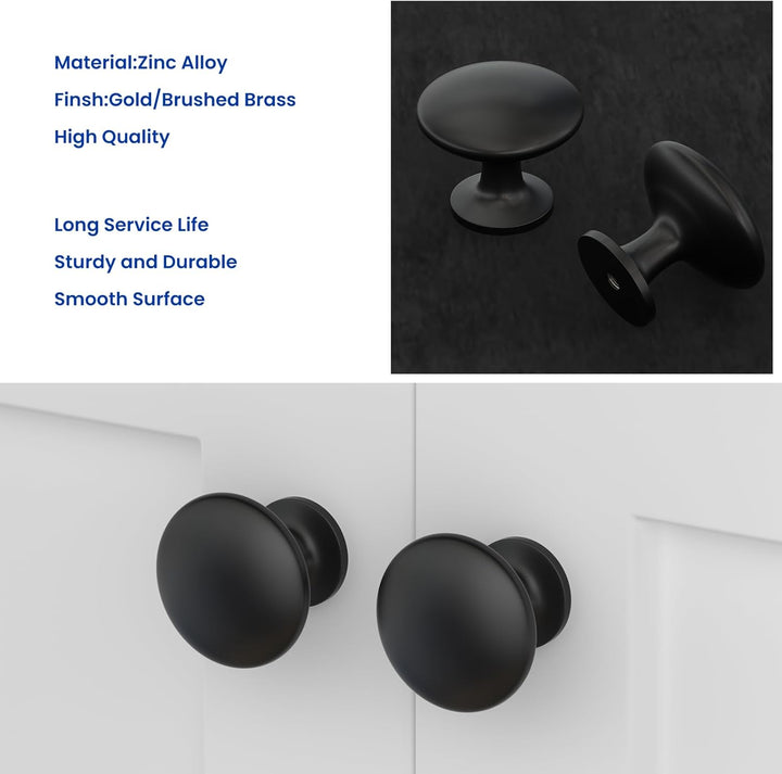 Set 20 butoni mobilier rotunzi, aliaj de zinc, 28 mm, cu șuruburi montaj incluse, negru