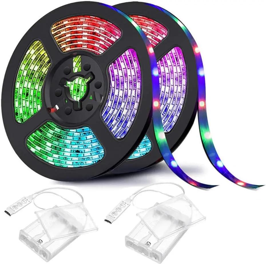 Set 2 benzi LED RGB, 2 x 2 m, 120 LED, IP65, cu baterii
