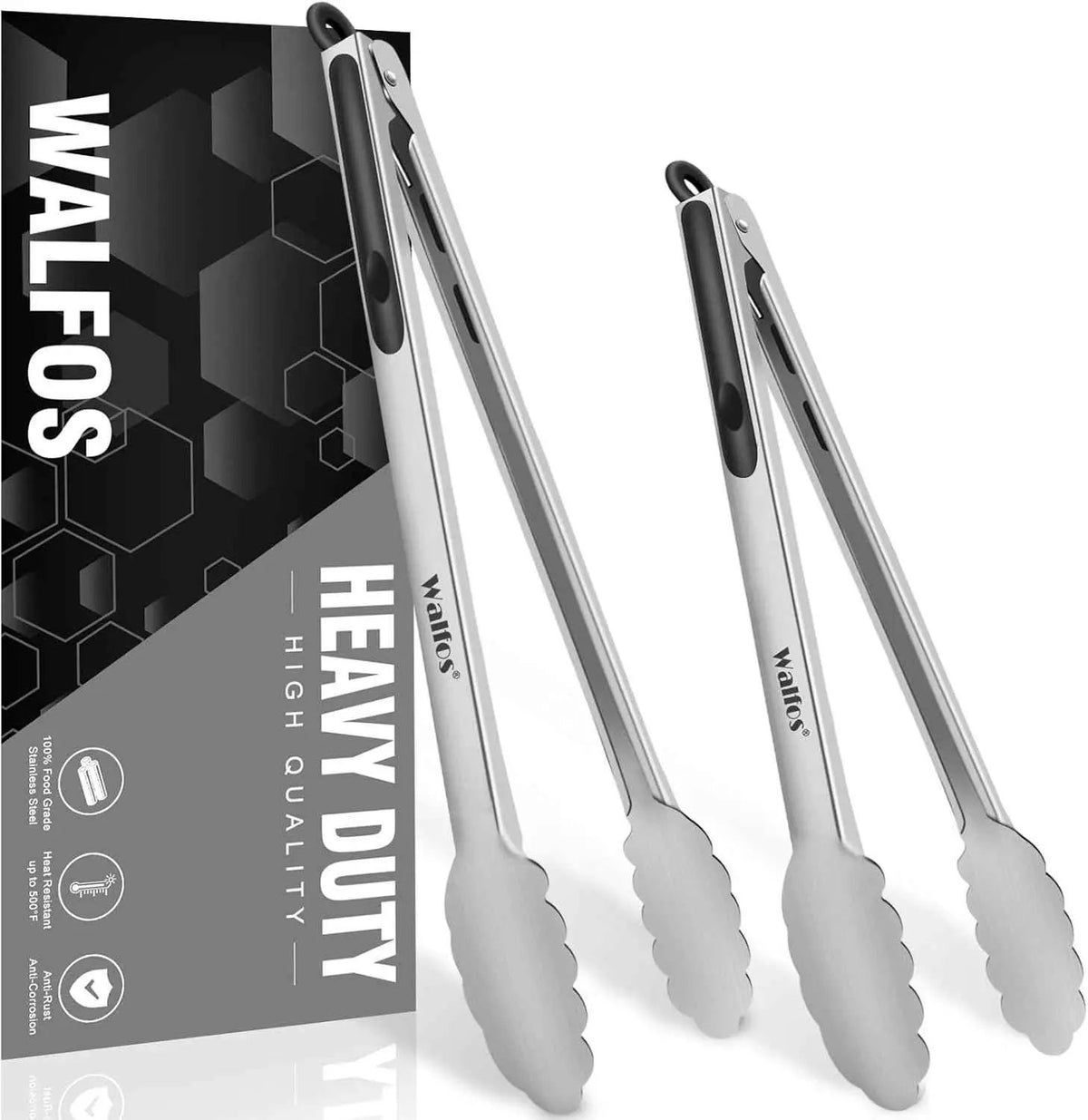 Set 2 clesti bucatarie din inox, 23 cm si 30,5 cm, cu blocare, maner silicon antiderapant