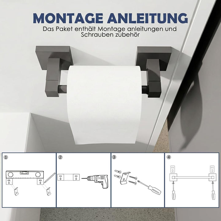 Suport hartie igienica pentru perete, inox 304, patrat, montaj orizontal si vertical, negru
