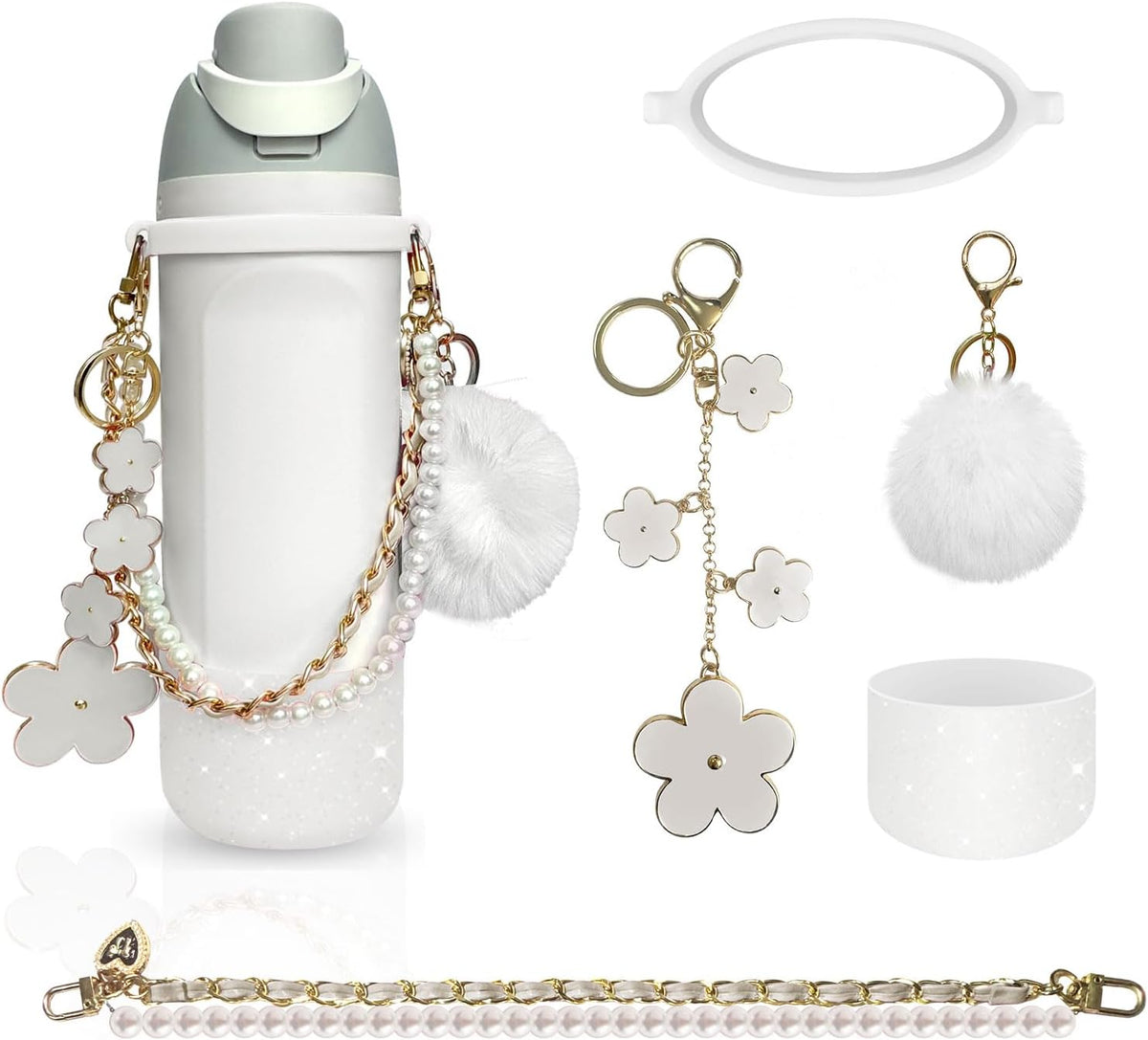 Set 5 accesorii pentru sticla de apa, cu charms si maner de transport, compatibil Owala