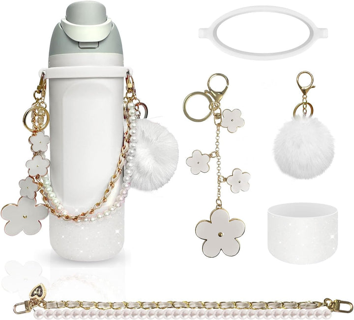 Set 5 accesorii pentru sticla de apa, cu charms si maner de transport, compatibil Owala