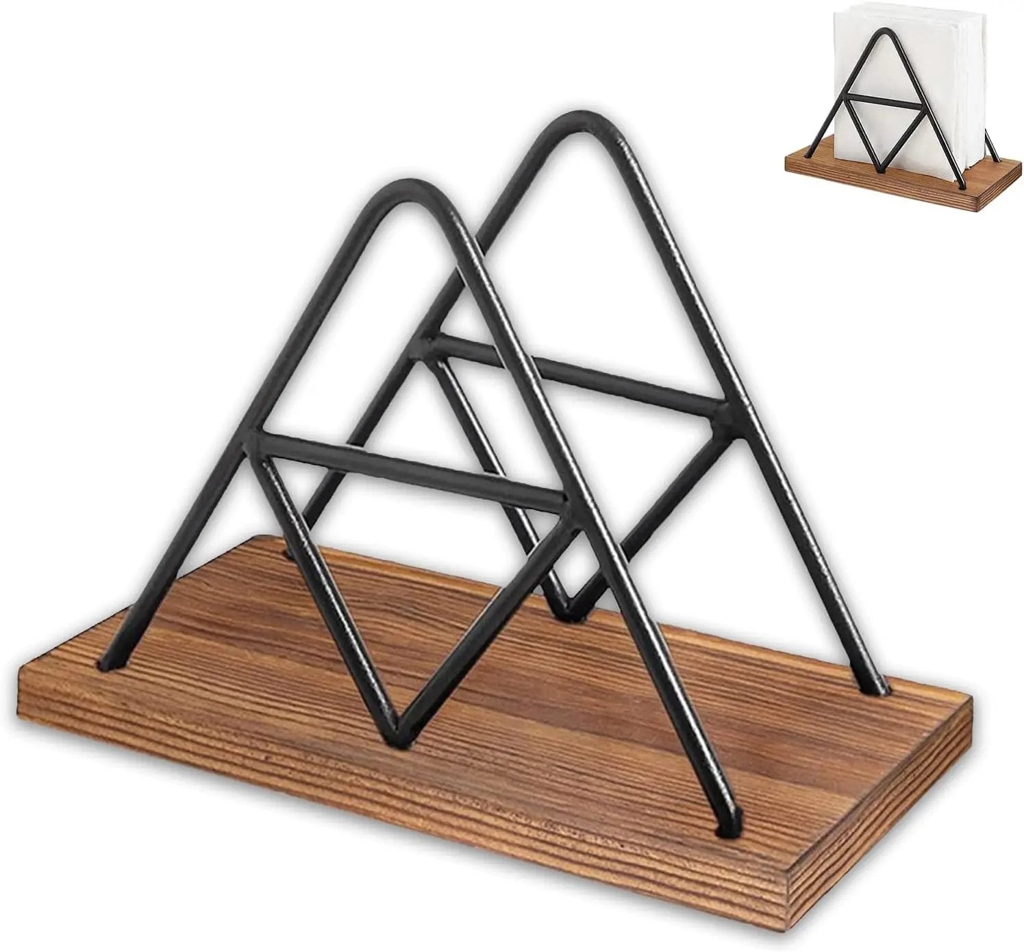 Suport servetele lemn si metal, 17 x 12,7 x 8,5 cm, design triunghiular, negru