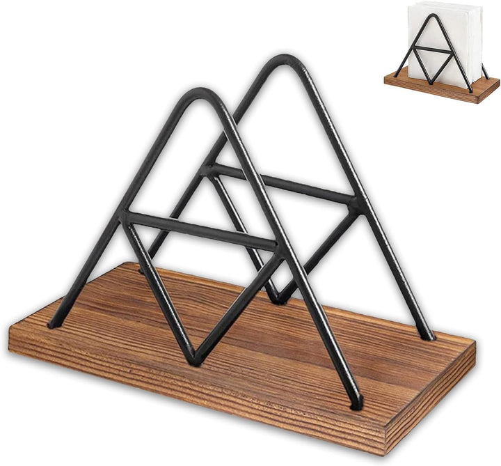 Suport servetele lemn si metal, 17 x 12,7 x 8,5 cm, design triunghiular, negru