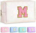 Geanta cosmetice voiaj, piele PU, 21 x 9 x 12 cm, cu litera monograma, roz
