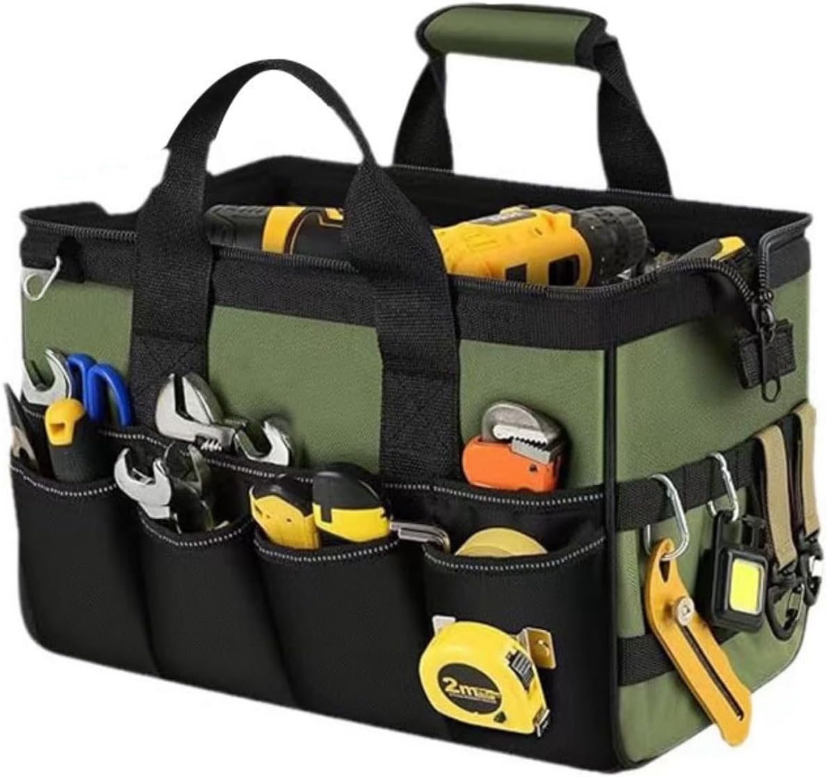 Geanta pentru electricieni 40 x 24 x 22 cm, material Oxford, rezistenta la apa, cu bretea si buzunare multiple, verde