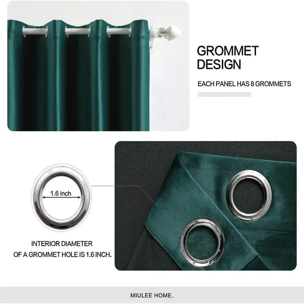 Set 2 draperii catifelate cu inele, 140 x 290 cm, opace, verde închis