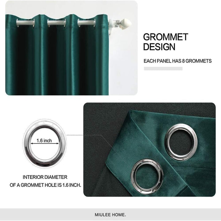 Set 2 draperii catifelate cu inele, 140 x 290 cm, opace, verde închis
