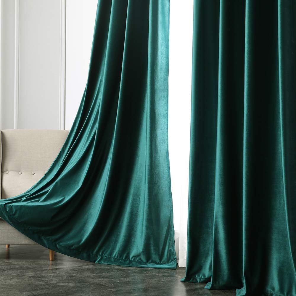 Set 2 draperii catifelate cu inele, 140 x 290 cm, opace, verde închis