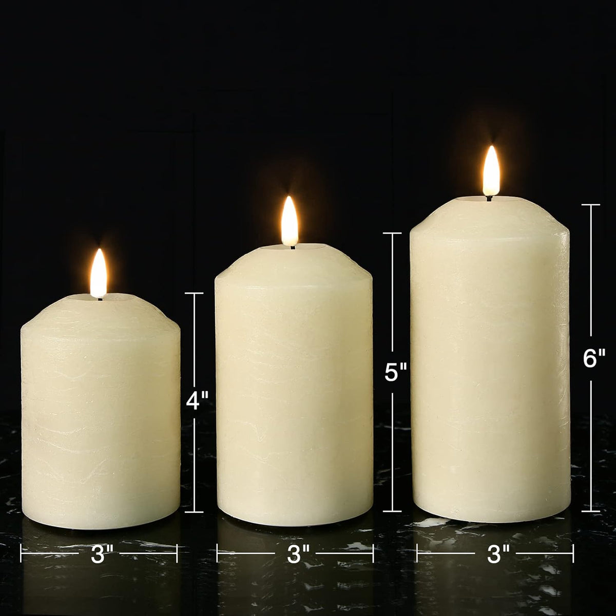 Set 3 lumanari stalp LED fara flacara, ceara de parafina, telecomanda, 7,6 cm diametru, ivoriu