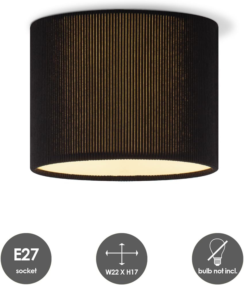 Plafonieră cilindrică, abajur din reiat, Ø 22 x 17 cm, soclu E27 pentru bec LED, negru
