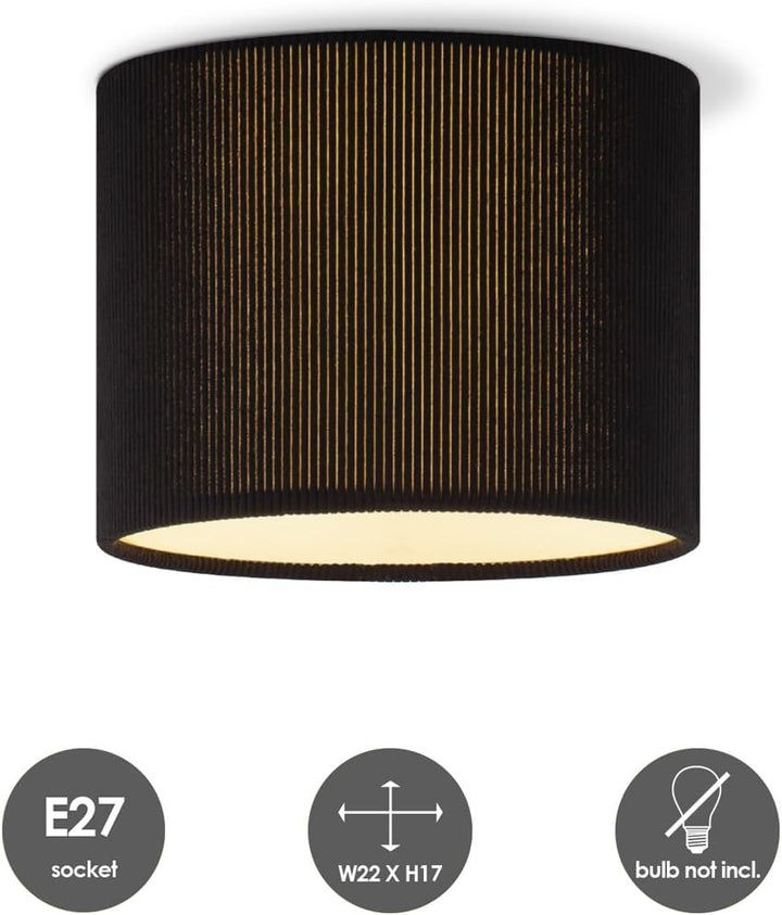 Plafonieră cilindrică, abajur din reiat, Ø 22 x 17 cm, soclu E27 pentru bec LED, negru