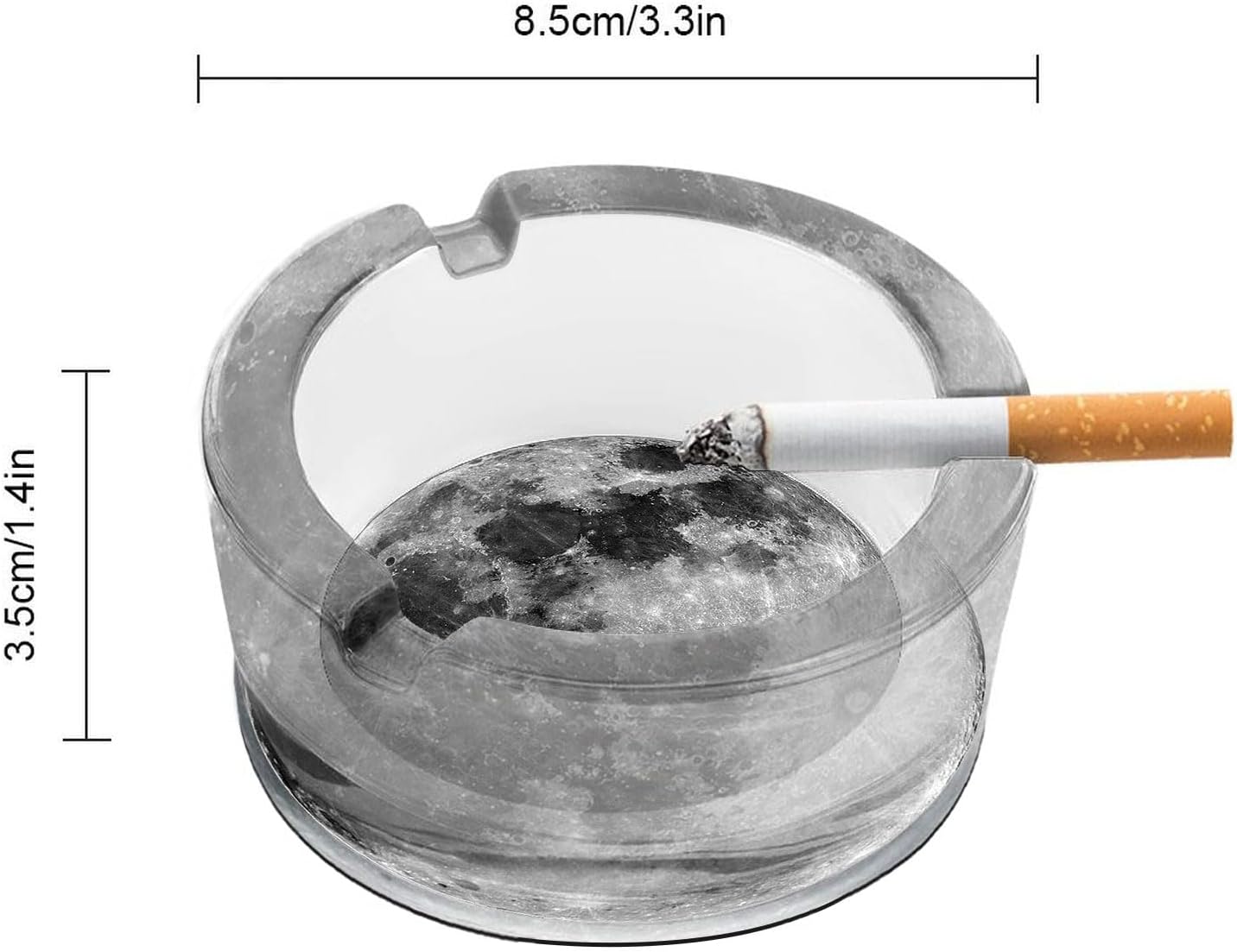 Scrumieră pentru țigări din sticlă transparentă, 8,5 x 8,5 x 3,5 cm, rotundă, 3 caneluri, antiderapantă