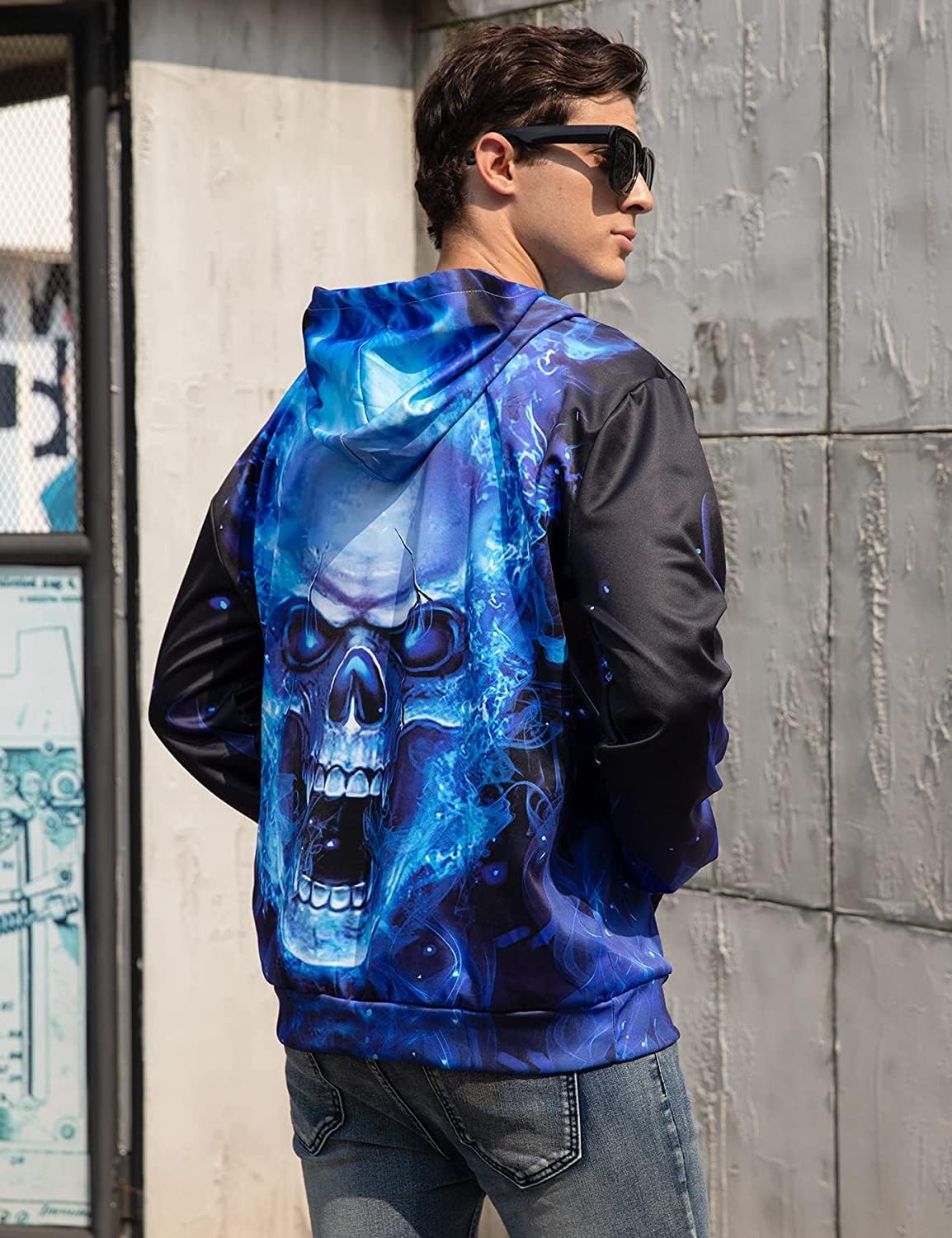 Hanorac unisex cu imprimeu 3D, poliester și spandex, mâneci lungi, buzunar tip marsupiu, mărimea M