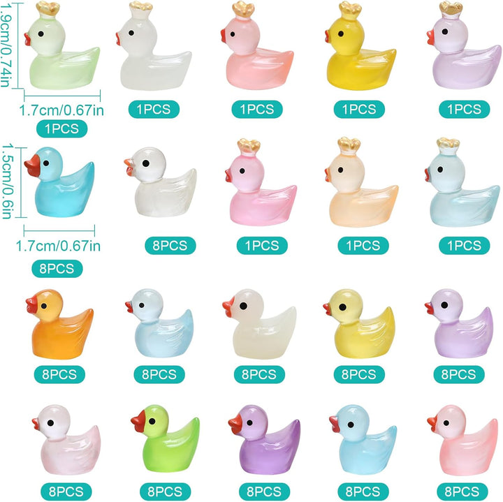 Set 104 figurine mini rațe din rășină, fosforescente, 20 culori, 1,5 x 1,7 cm, pentru decor acvariu și grădină miniaturală