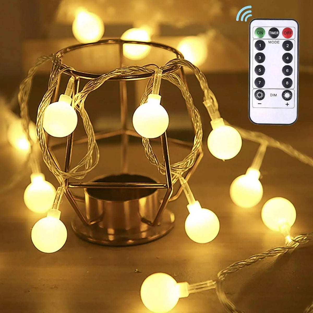 Ghirlanda luminoasa decorativa 5 m, 50 LED glob, 8 moduri si telecomanda, IP44, alb cald