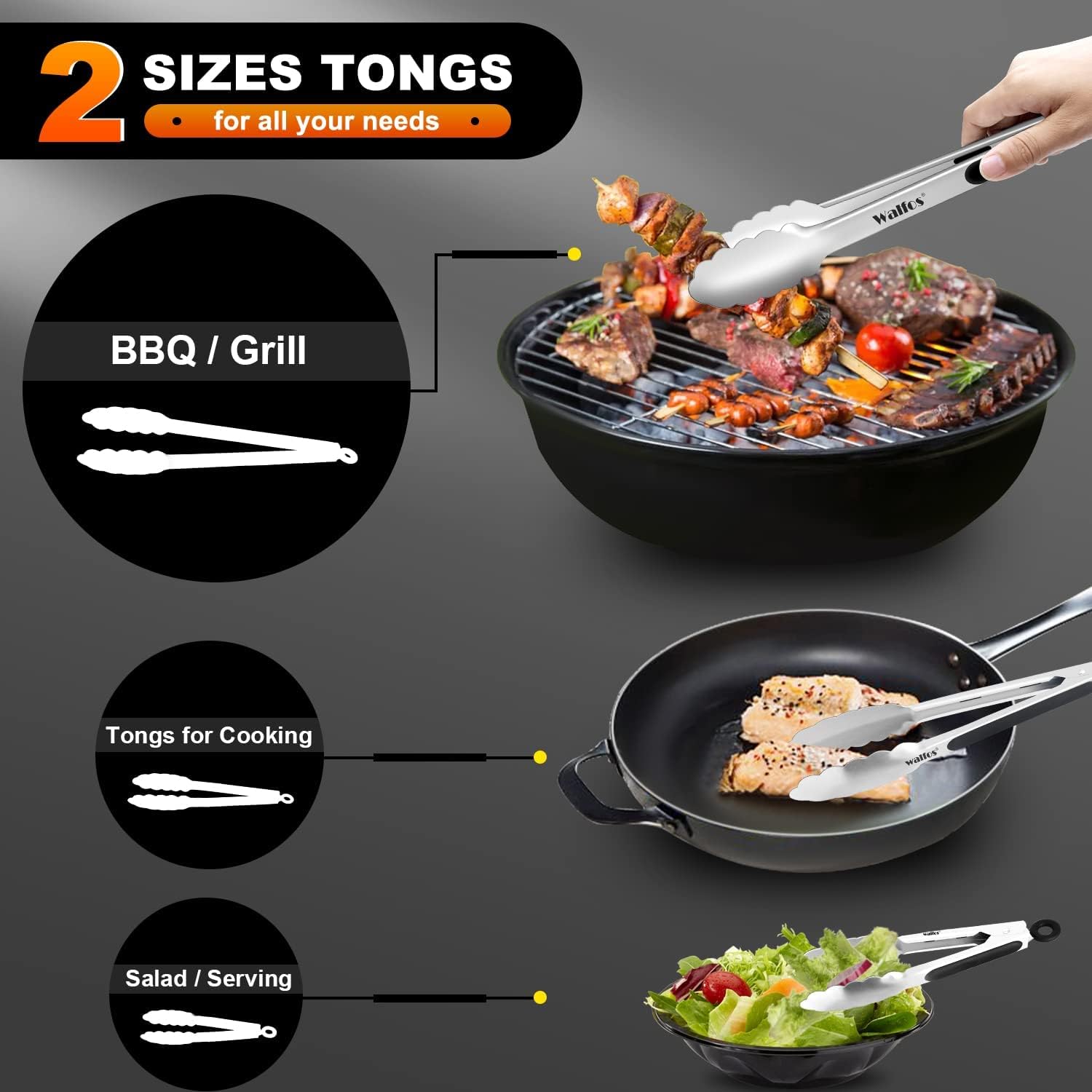 Set 2 clesti bucatarie din inox, 23 cm si 30,5 cm, cu blocare, maner silicon antiderapant