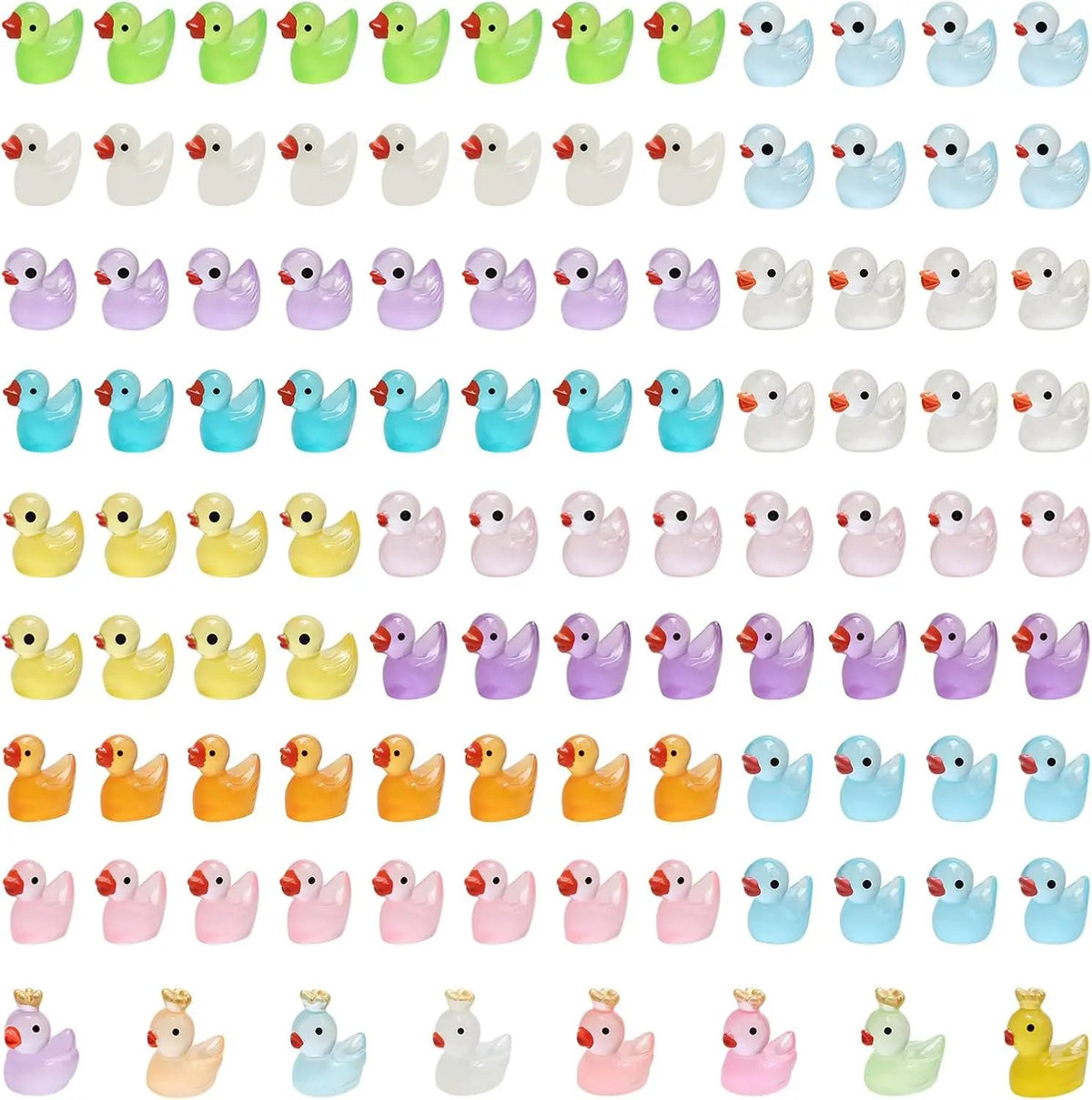 Set 104 figurine mini rațe din rășină, fosforescente, 20 culori, 1,5 x 1,7 cm, pentru decor acvariu și grădină miniaturală