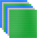 TINGLAND 6 Large Building Plates Compatible with Duplo, Green Blue Grey Base Plate, 25.5 x 25.5 cm Plate for Creative Preschool Toys