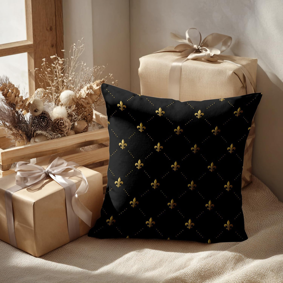 Set 2 fețe de pernă decorative, 55 x 55 cm, fermoar ascuns, negru