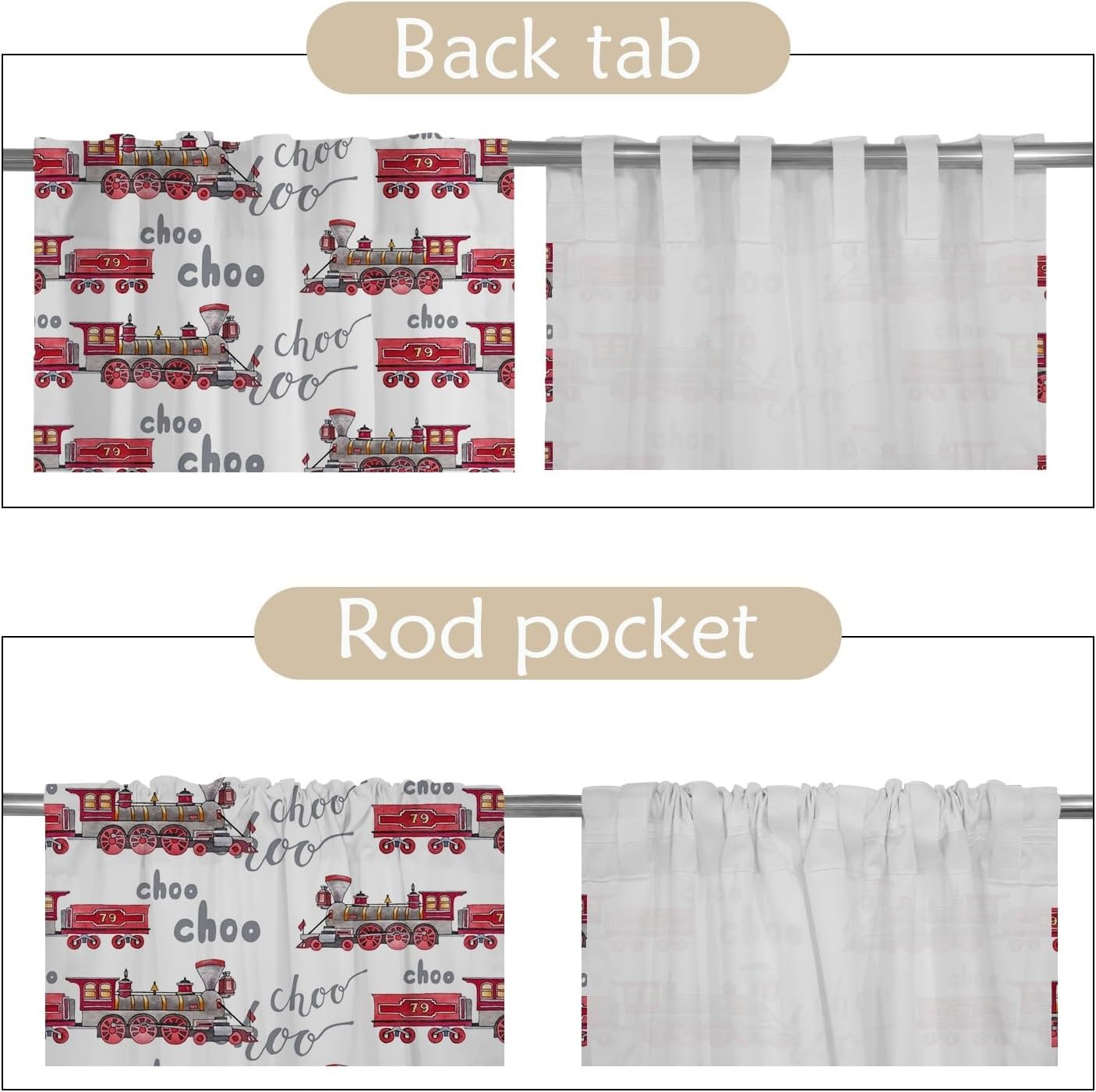Train Curtain with Rod Pocket, Cartoon Train Rails, Pencil Pleat Curtains, Blackout Privacy Screen, Window Curtains for Children, Bedroom, Living Room, Playroom, 1 Panel, 107 x 160 cm