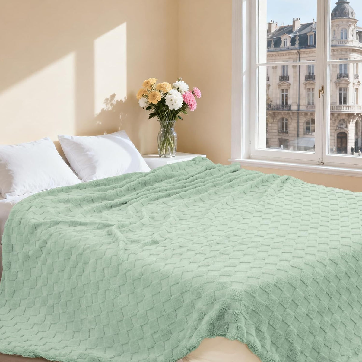 Enyhom Cuddly Fleece Blanket 228 x 228 cm, Double-Sided Soft Fluffy Sofa Blanket, Warm Plush Jacquard Blanket for Couch, Room, Decoration, Living Cuddly Blankets, Green