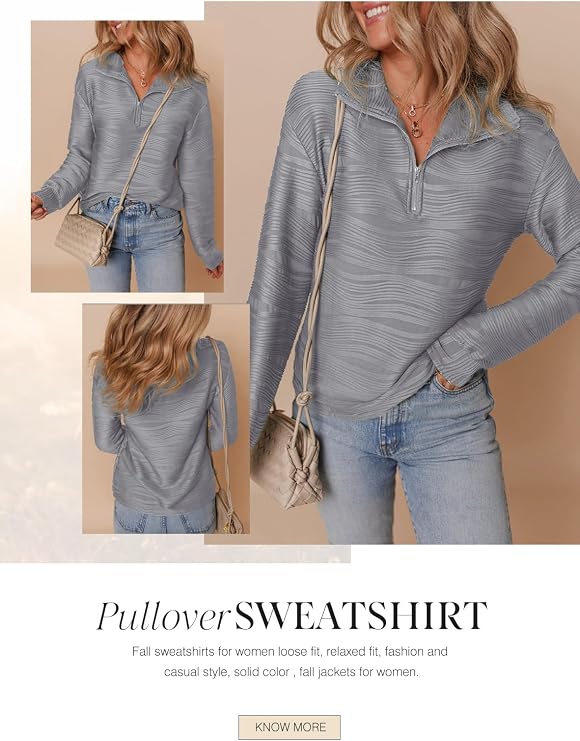Pulover texturat cu fermoar scurt la guler Dokotoo, mânecă lungă, croială lejeră, gri, 2XL