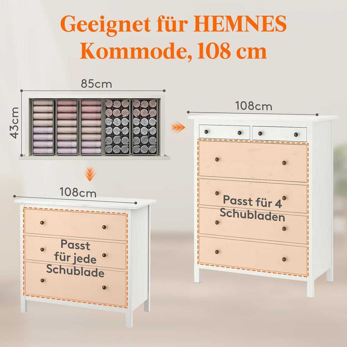 Lifewit 10 Pack Hemnes Organiser with Support Plate for Chest of Drawers in 2 Sizes | Changing Table Wardrobe Organiser, Drawer Organiser System for Changing Supplies Children's Clothing Tshirts Underwear Socks
