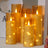 Set 5 lumanari LED tip stalp, plastic, 5,5 x 12,5-20 cm, cu timer si efect palpaire, auriu