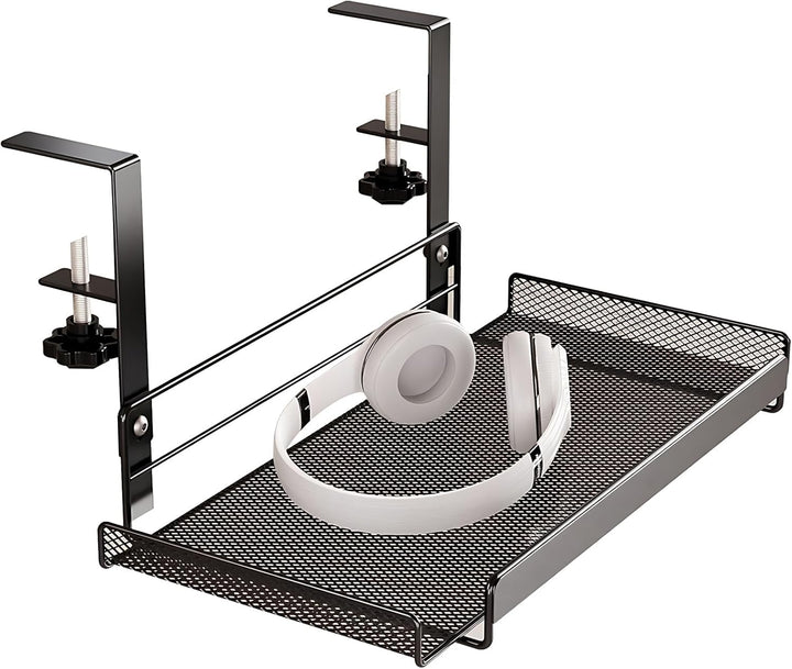 Tavă organizare sub birou 36,5 x 20 x 18 cm, oțel carbon, prindere cu clemă, negru