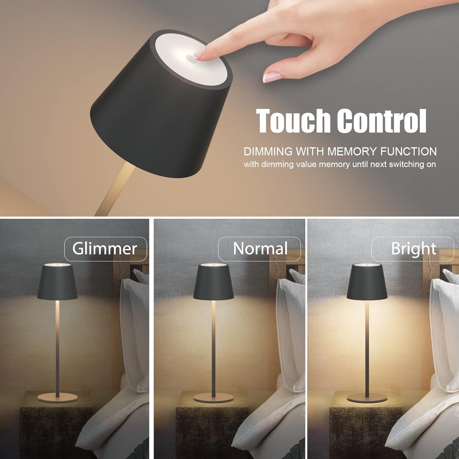 Set 2 lampi de masa LED, lumina alb-calda 3000 K, USB-C, IP54, aluminiu, clasa A