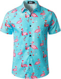 JOGAL Men's Christmas Shirt Funky Short Sleeve Christmas Hawaiian Shirt Button Down Santa Print Casual Shirt