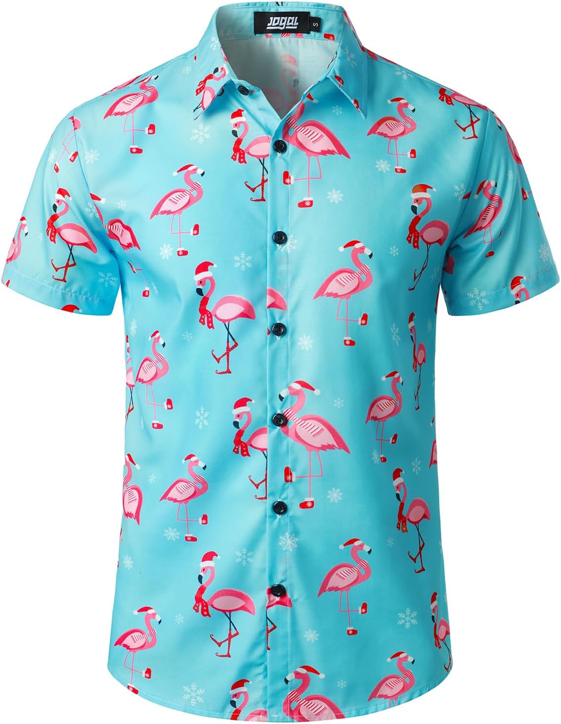 JOGAL Men's Christmas Shirt Funky Short Sleeve Christmas Hawaiian Shirt Button Down Santa Print Casual Shirt
